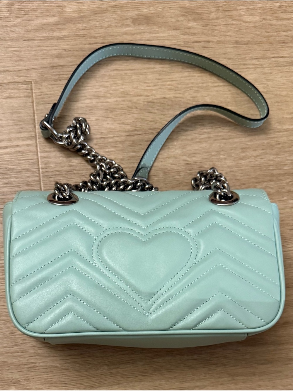 GG Marmont Mini 446744 Mint Green Leather Silver Hardware Shoulder Bag - Picture 7 of 11